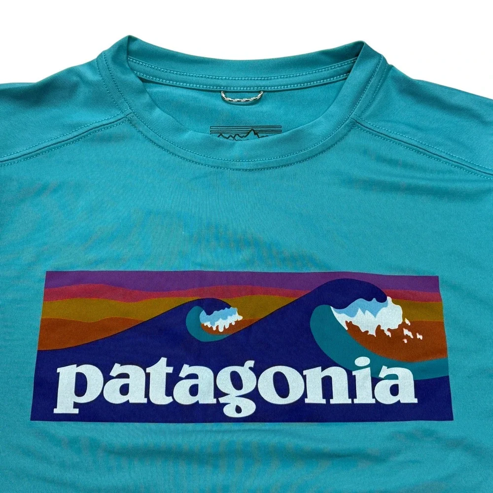 Patagonia Kids Capilene Silkweight Graphic Tee Large 12 Blue Waves 62380